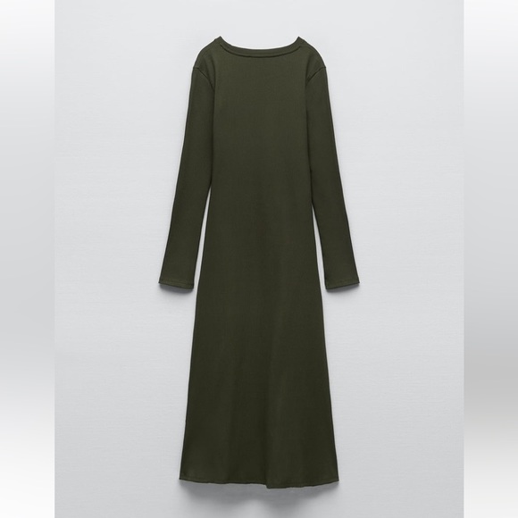 zara RUCHED DRESS KHAKI GREEN SZ L - Picture 6 of 14